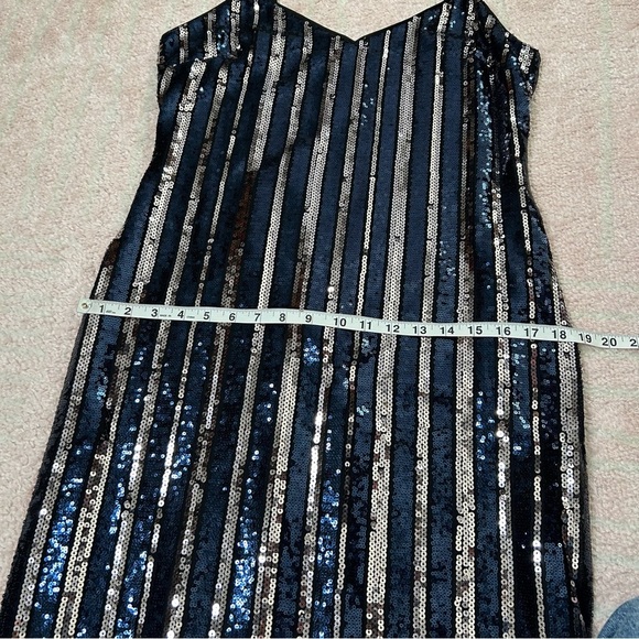 NWT Maeve Sequin Midi Slip Dress Vertical Stripe Navy Silver Black Size Medium - Picture 11 of 12